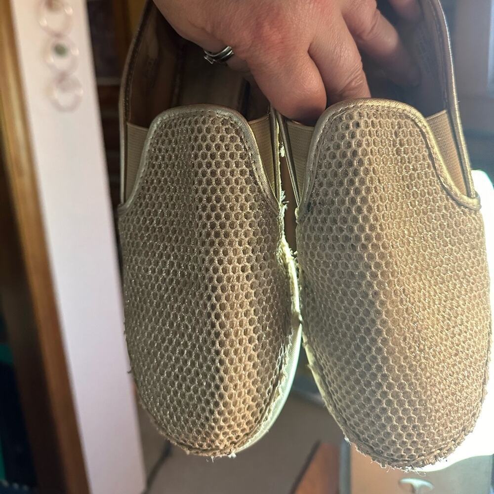 Vince Camuto Tambie Espadrille Natural Light Gold Glitter Mesh Leather - Picture 2 of 4
